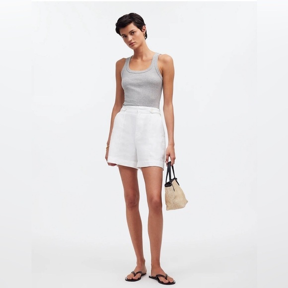 Madewell NWT Clean Button-Tab Shorts in 100% Linen Women’s Size 10 Eyelet White - Picture 2 of 8